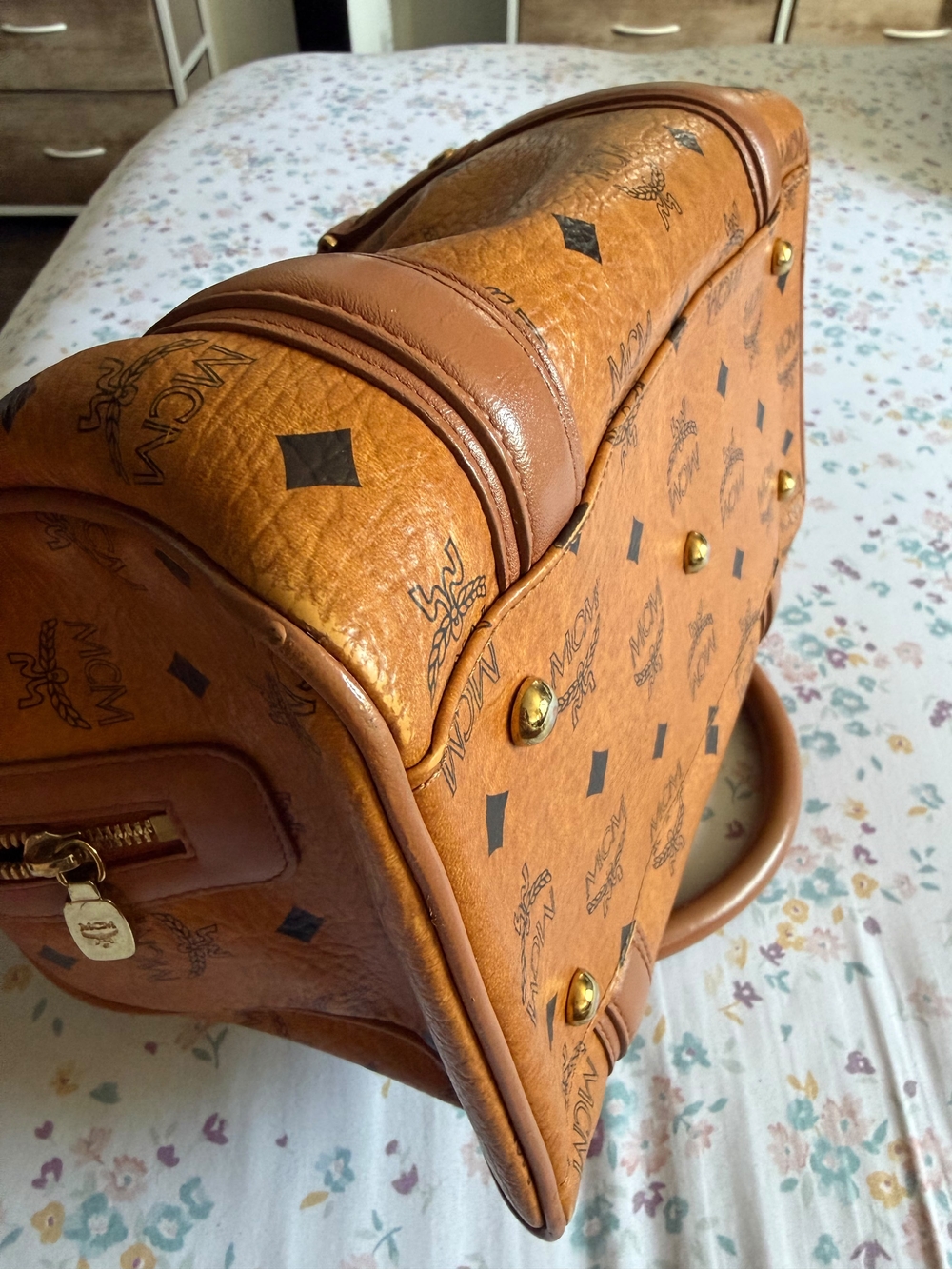 MCM Cognac Visetos Mini Satchel in Tan Leather Trim - Picture 10 of 10